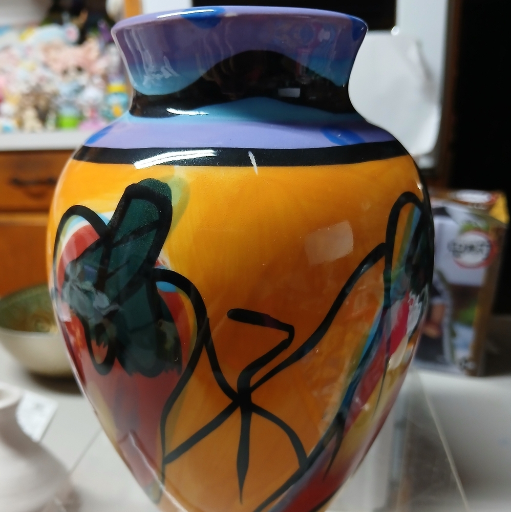 Kelly Jo Kuchar Designs Hand Painted Whimsical Ceramic Chili Pepper Vase 6"